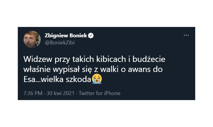 TWEET Zbigniewa Bońka po kolejnej stracie punktów Widzewa